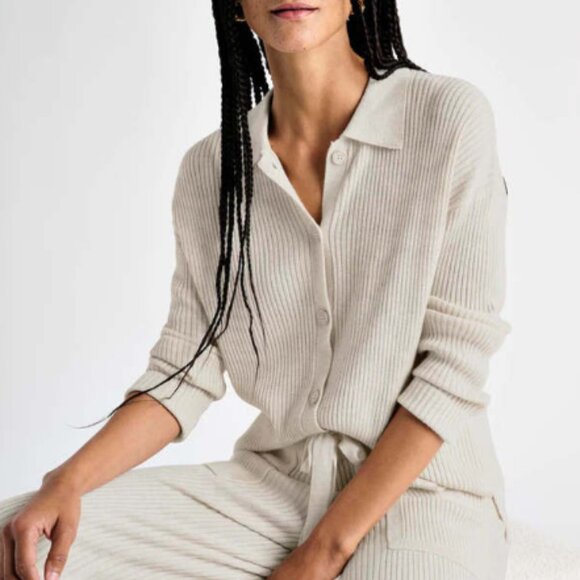 Splendid Sweaters - Splendid Georgie Cashblend Polo Button‎ Down Heathered Oatmeal XS